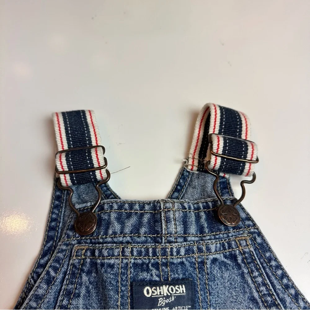 OshKosh B’gosh Denim Overalls | Striped Straps | 9–12M | Y2K Americana